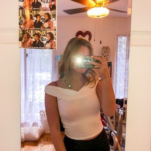 Silence and noise off the shoulder crop top